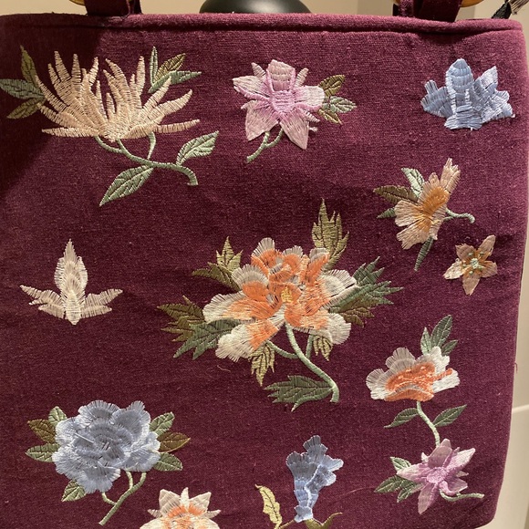 Vintage Floral Purple Bamboo Handle Purse - Picture 4 of 5